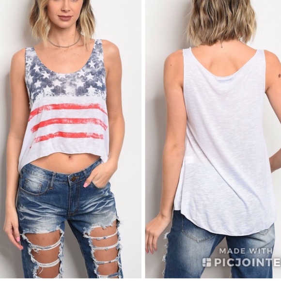 American Flag hi low cropped tank top - Picture 2 of 3